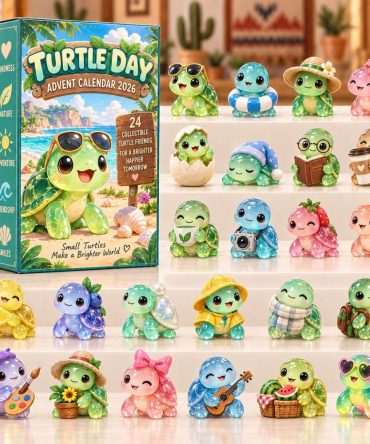 Turtle Day Holiday Countdown Calendar — 24 Acrylic Turtle Charms, Ocean-Themed Advent Display & Stocking Stuffer Gift 2026