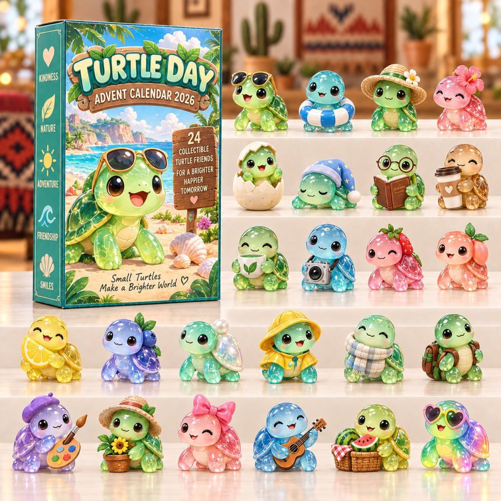 Turtle Day Holiday Countdown Calendar — 24 Acrylic Turtle Charms, Ocean-Themed Advent Display & Stocking Stuffer Gift 2026