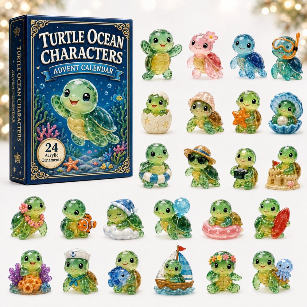 Turtle Ocean Characters Advent Calendar 2026 – 24-Day Acrylic Charm Countdown, Sea Turtle Marine-Life Holiday Surprise For Kids