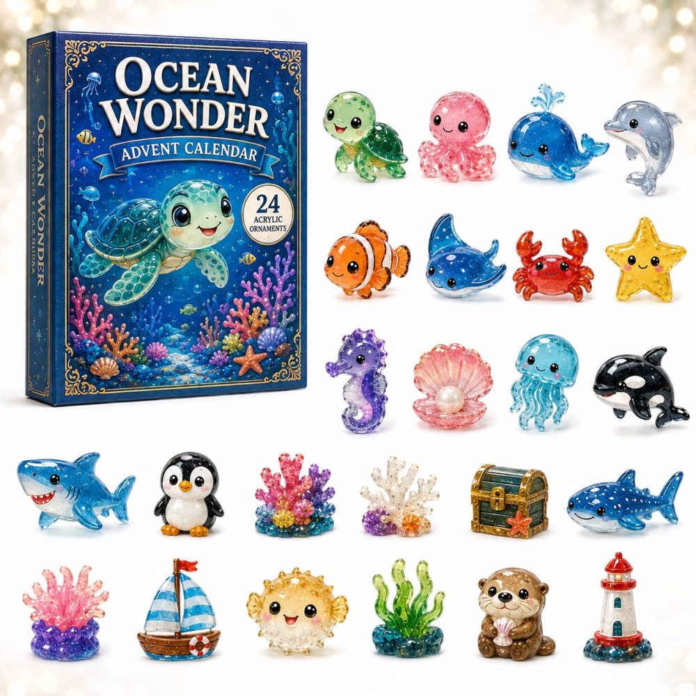 Ocean Wonder Turtle Advent Calendar 2026 – 24-Day Acrylic Charm Countdown, Undersea Themed Collectible Gift For Kids & Families