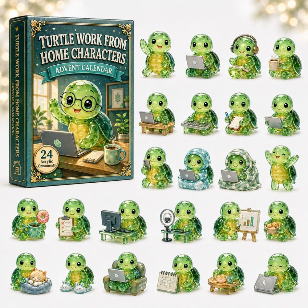 Remote Work Turtle Advent Calendar 2026 — 24-Day Acrylic Charm Countdown, Cozy Home Office & Work-From-Home Gift Set