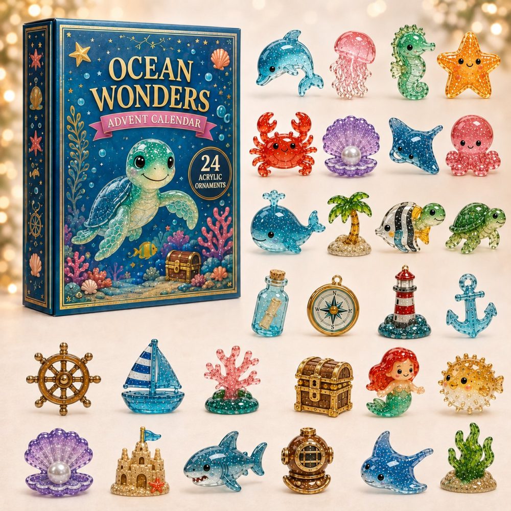 Sea Wonder Turtle Advent Calendar 2026 – 24-Day Acrylic Charm Countdown, Nautical Holiday Gift With Cute Marine Charms