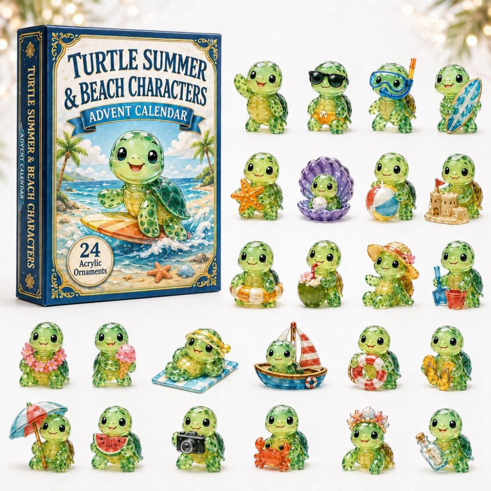 Turtle Summer Advent Calendar 2026 — 24-Day Acrylic Charm Countdown, Beachy Sea Turtle Collectible Holiday Gift