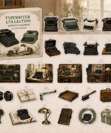24-Day Acrylic Charm Countdown For Typewriter Collectors — Vintage Typewriter Mini-Charms, Unique Gift For Writers, Collectors & Retro Fans