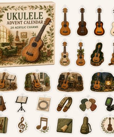 Ukulele Mini Charm Advent Box - 24 Tropical Acrylic Charms, Holiday Countdown Gift For Ukulele Players , Fun Stocking Stuffer