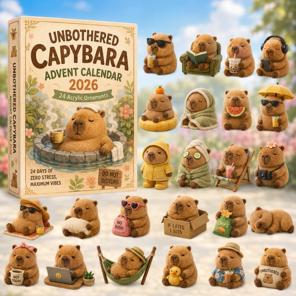 Unbothered Capybara 2026 Holiday Countdown — 24 Chill Acrylic Charms, Relaxed Capybara Collectible Advent & Fun Gift