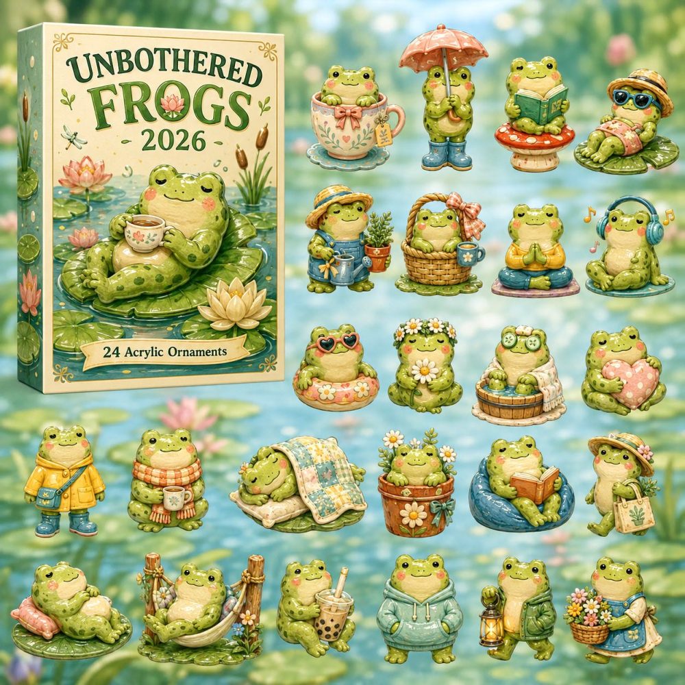 Unbothered Frogs 24-Day Advent Calendar With Quirky Acrylic Frog Charms — 2026 Fun Holiday Gift For Nature & Humor Fans