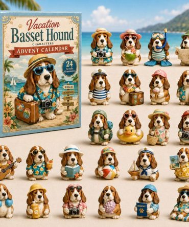 Basset Hound Beach Advent Calendar 2026 — 24-Day Acrylic Charm Countdown, Coastal Vacation-Themed Holiday Gift