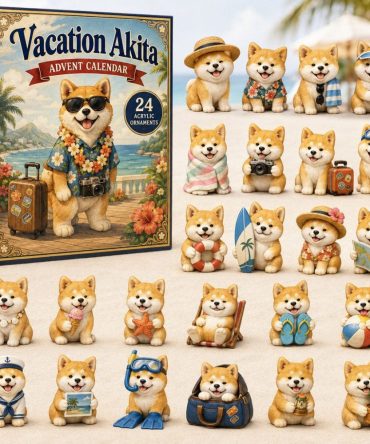 Vacation Akita 24-Day Advent Calendar 2026 - Travel & Beach Acrylic Charms, Akita Dog Gift-Ready Countdown For Pet Owners