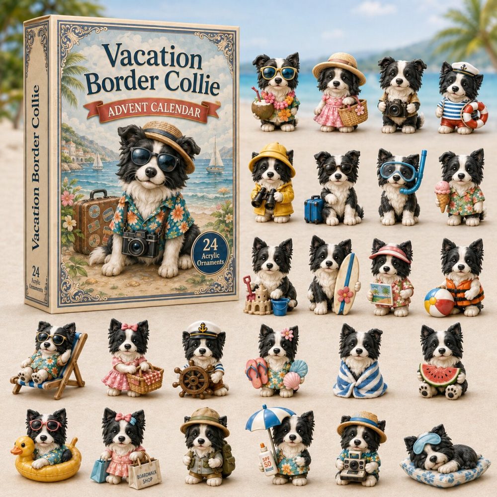 Border Collie Vacation Countdown Calendar 2026 — 24-Day Acrylic Charm Set, Travel-Themed Gift For Dog Lovers