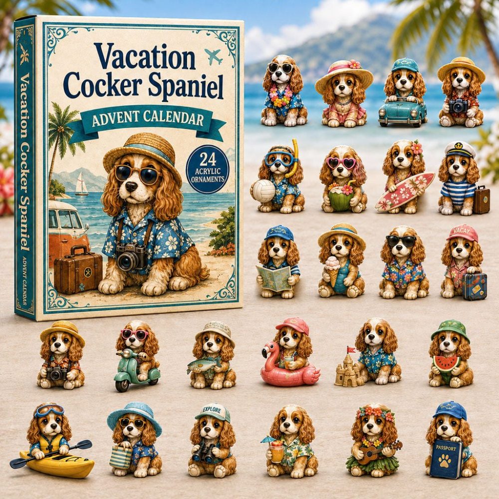 Vacation Cocker Spaniel 24-Day Countdown With Acrylic Dog Charms — 2026 Limited Holiday Gift For Cocker Fans