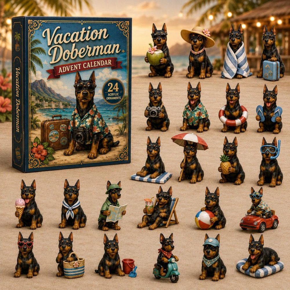 Vacation Doberman Advent Calendar 2026 - 24-Day Acrylic Charms Countdown , Collectible Gift For Doberman Lovers & Active Dog Owners