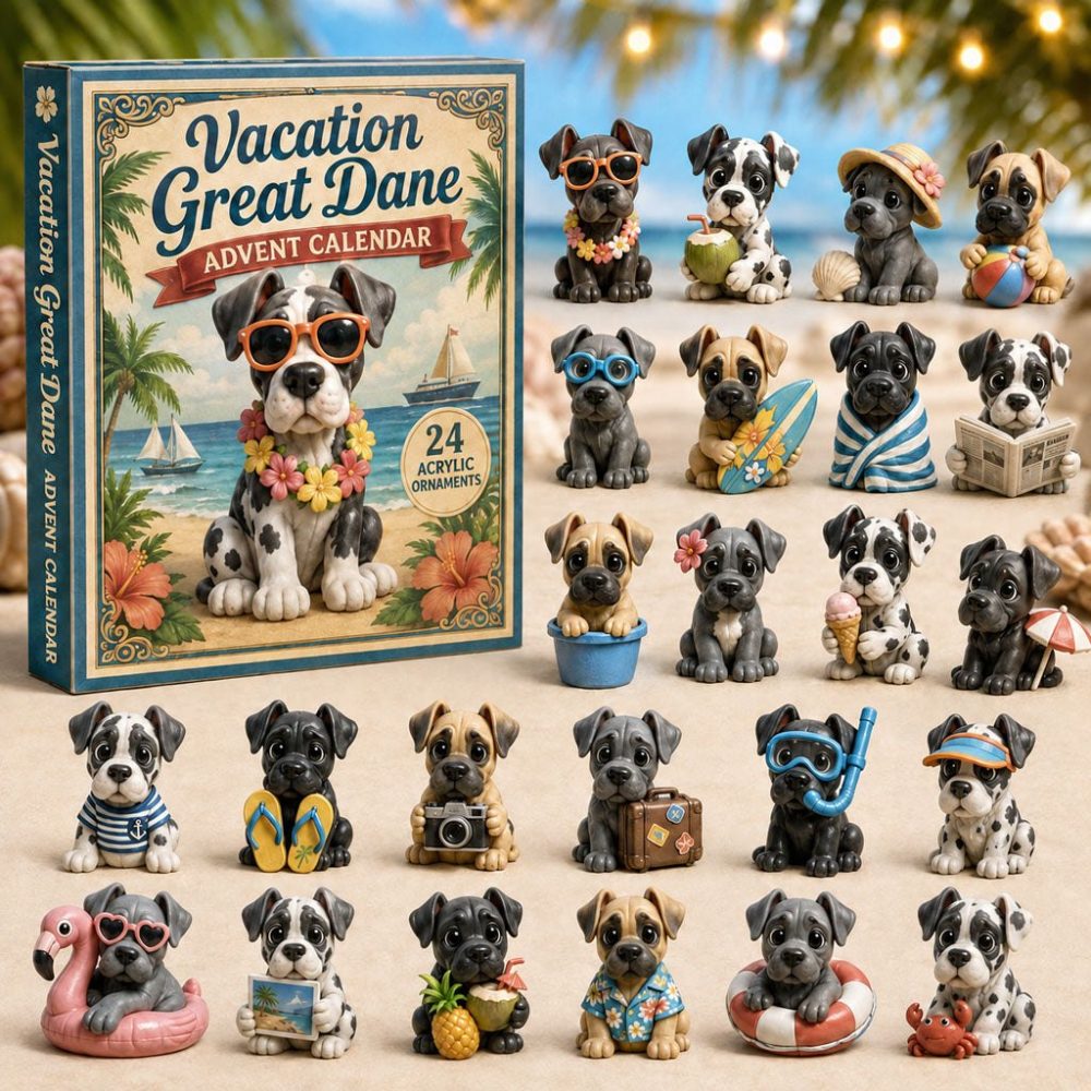 Great Dane Vacation 2026 Advent Calendar — 24 Giant Dog Acrylic Charms, Travel Countdown, Perfect Gift For Dane Owners
