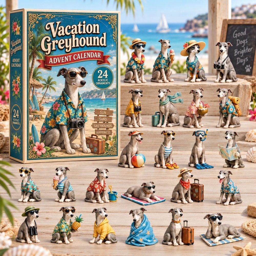 Vacation Greyhound 24-Day Charm Countdown Calendar - 2026 Acrylic Holiday Gift Set For Dog Lovers & Collectors