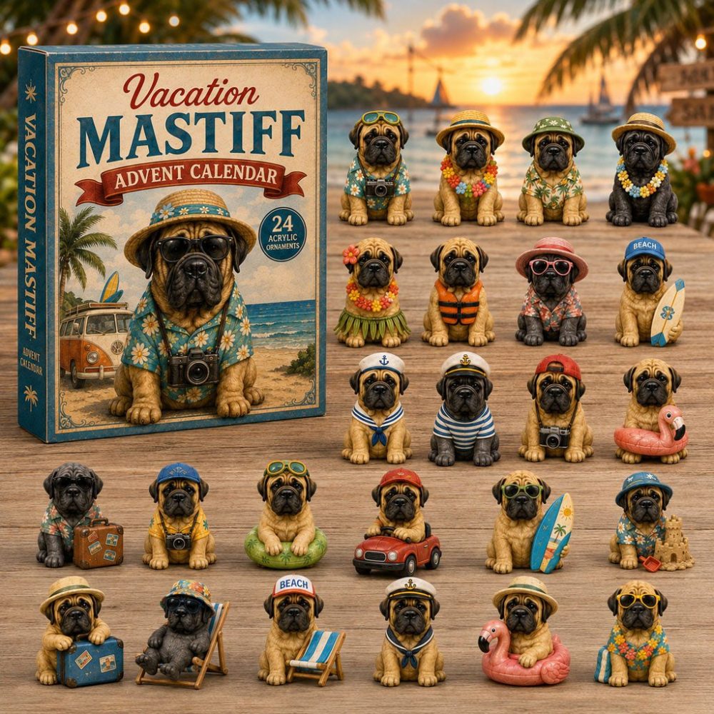 Vacation Mastiff Advent Calendar 2026 - 24-Day Acrylic Charms Countdown , Collectible Gift For Mastiff Families & Giant Dog Fans