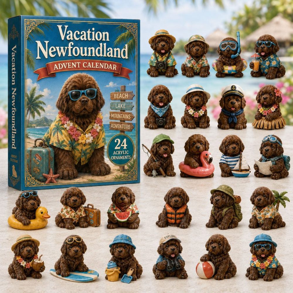 Newfoundland Vacation 2026 Advent Calendar — 24 Big Dog Acrylic Charms, Travel-Themed Countdown, Gift For Large Breed Fans