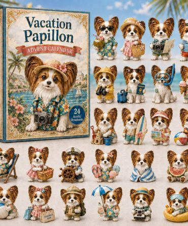 Papillon Vacation Advent Calendar 2026 — 24-Day Acrylic Charm Countdown, Elegant Travel-Themed Gift For Dog Fans