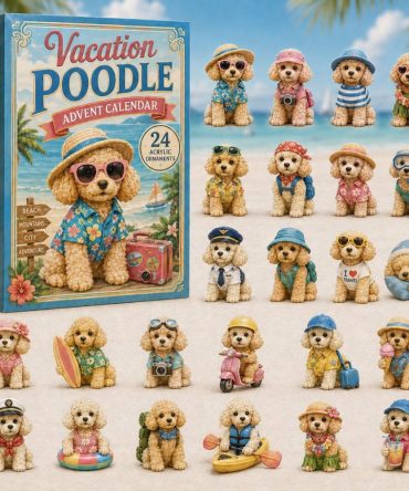 Vacation Poodle 2026 Advent Countdown — 24-Day Travel-Themed Acrylic Charm Calendar, Fun Gift For Poodle & Travel Lovers