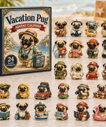 Pug Vacation Advent Calendar 2026 — 24-Day Acrylic Charm Countdown For Pug Fans, Cute Travel-Themed Holiday Gift