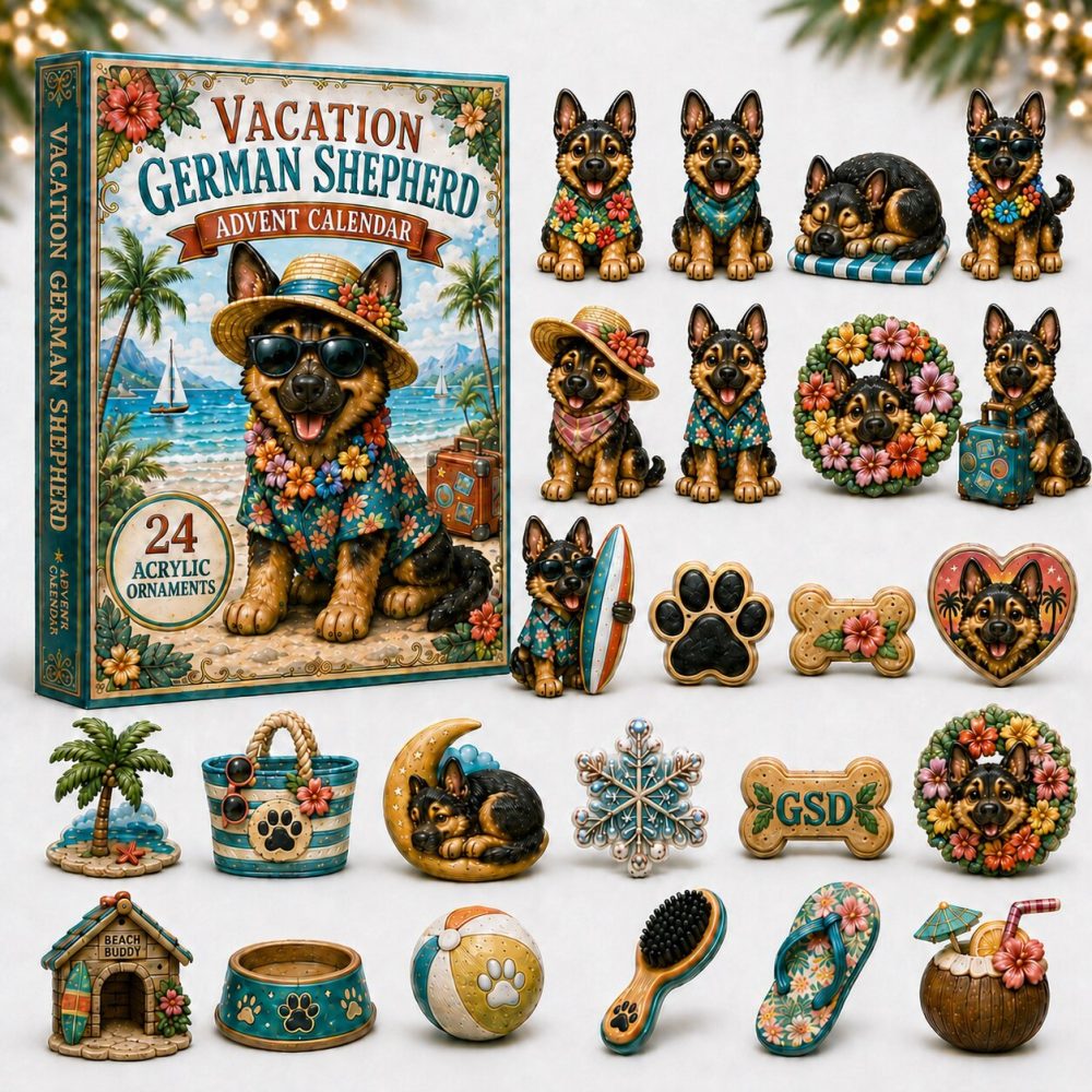 2026 Shepherd Dog Vacation Advent Calendar — 24-Day Acrylic Charm Countdown, Travel-Themed Collectible Holiday Gift