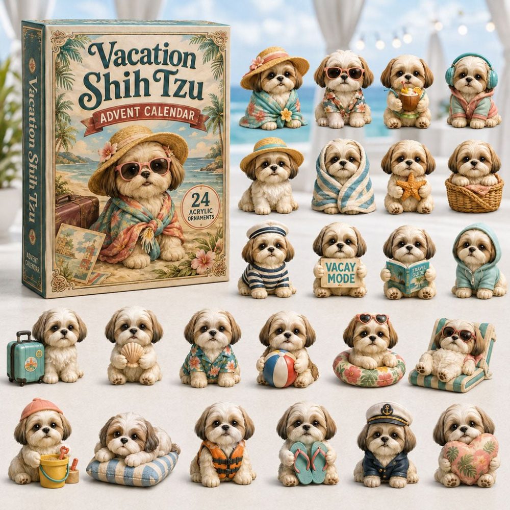 Shih Tzu Vacation 2026 Advent Calendar — 24 Travel Dog Acrylic Charms, Cute Countdown For Pet Lovers, Stocking Stuffer Gift