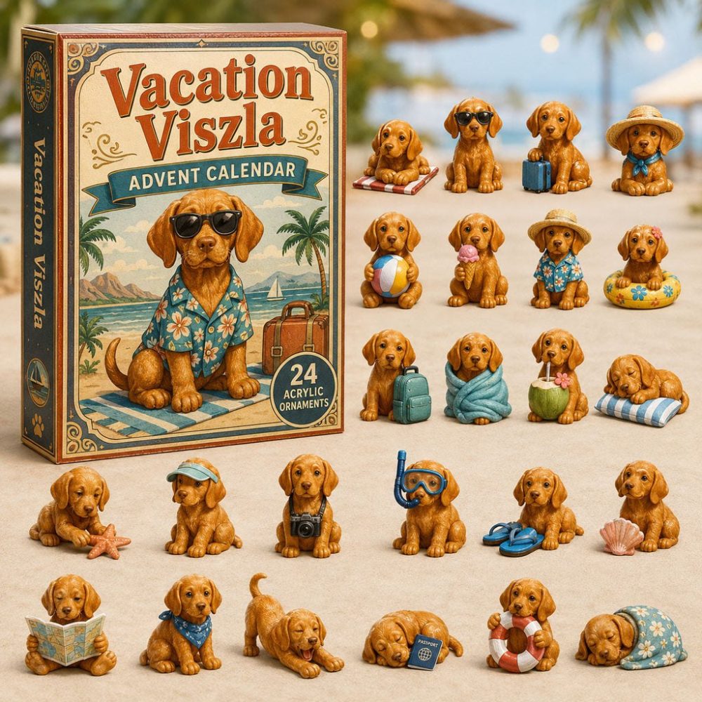 Vizsla Vacation 2026 — 24-Day Travel-Themed Advent Calendar For Dog Lovers With Acrylic Vizsla Charms, Cute Pet Gift Countdown