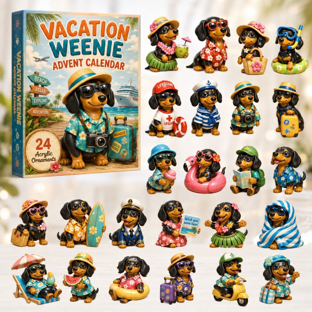 Vacation Weenie Holiday Countdown 2026 — 24-Day Acrylic Charm Advent Set For Dachshund Fans & Dog Lovers