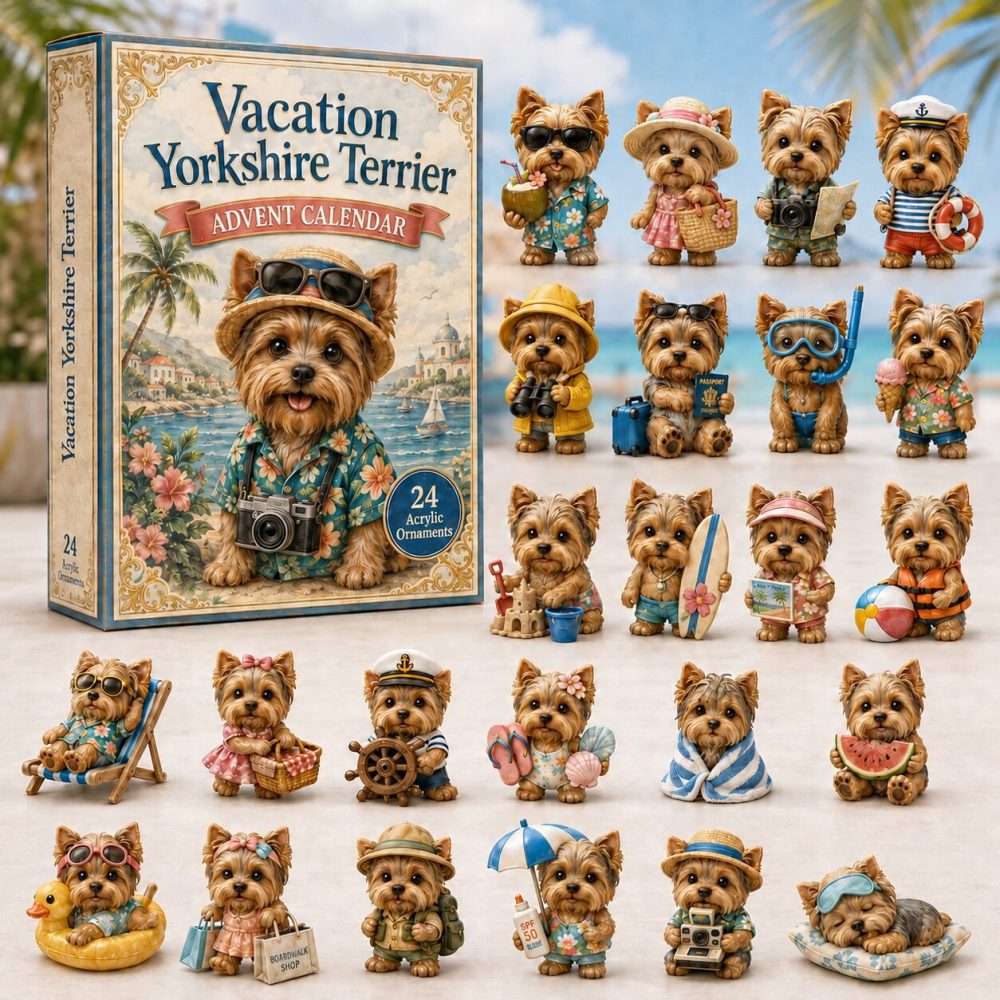 Vacation Yorkshire Terrier Holiday Countdown 2026 — 24-Day Acrylic Charm Set For Yorkie Fans & Pet Travelers
