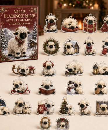 Valais Blacknose Sheep Holiday Charm Set — 24 Acrylic Days For Cute Farm Lovers, Unique Advent Ornaments & Giftable Keepsakes