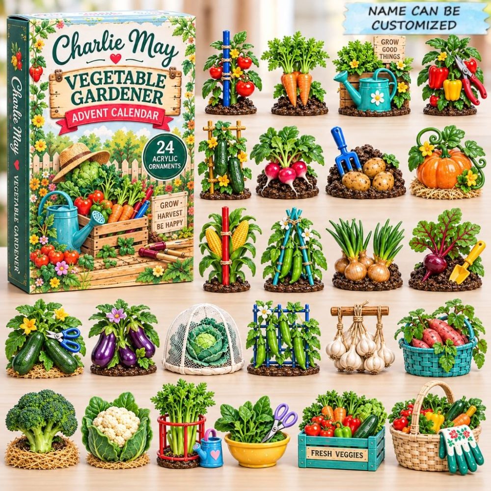 Vegetable Gardener 24-Day 2026 Countdown — Acrylic Veggie Charms, Educational Garden-Themed Gift For Kids & Gardeners