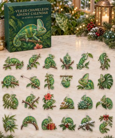 Veiled Chameleon 24-Day Acrylic Charm Countdown Calendar — Unique Reptile Gift Set For Chameleon Fans, Crafting & Holiday Surprises