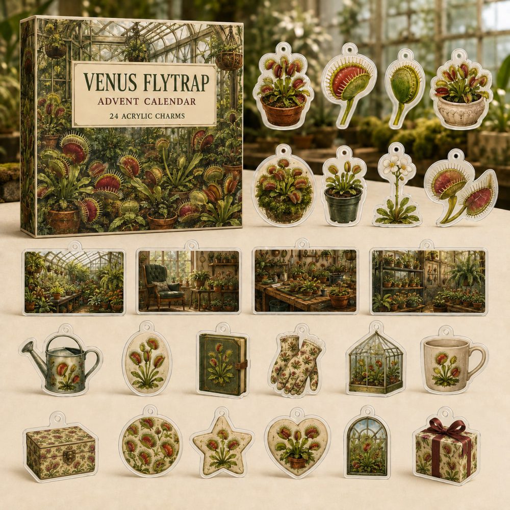 Venus Flytrap 24-Day Plant Charm Countdown — Acrylic Botanical Charms Set, Unique Gift For Plant Lovers & Terrarium Fans