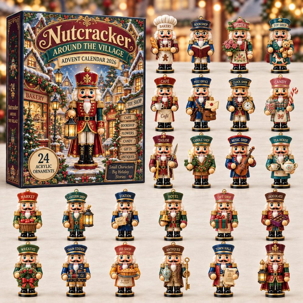 Village Nutcracker 2026 Holiday Countdown — 24 Festive Nutcracker Acrylic Charms, Classic Christmas Village Display & Gift Box