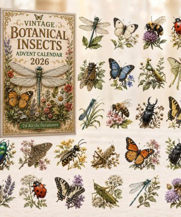 Vintage Botanical Insects 24-Day Advent Calendar With Acrylic Collector Charms — 2026 Retro Nature Holiday Gift