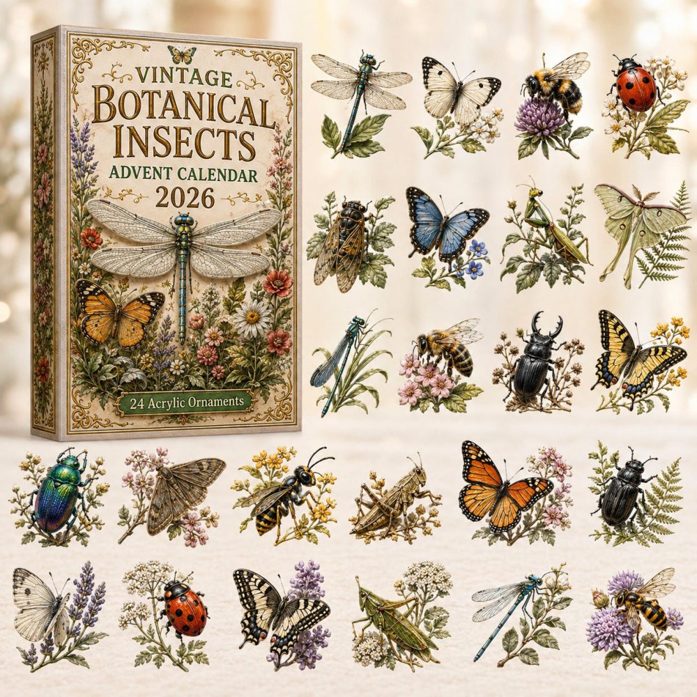 Vintage Botanical Insects 24-Day Advent Calendar With Acrylic Collector Charms — 2026 Retro Nature Holiday Gift