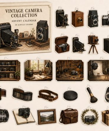 24-Day Vintage Camera Charm Countdown Calendar — Acrylic Collectible Set For Photographers, Holiday Gift & Display