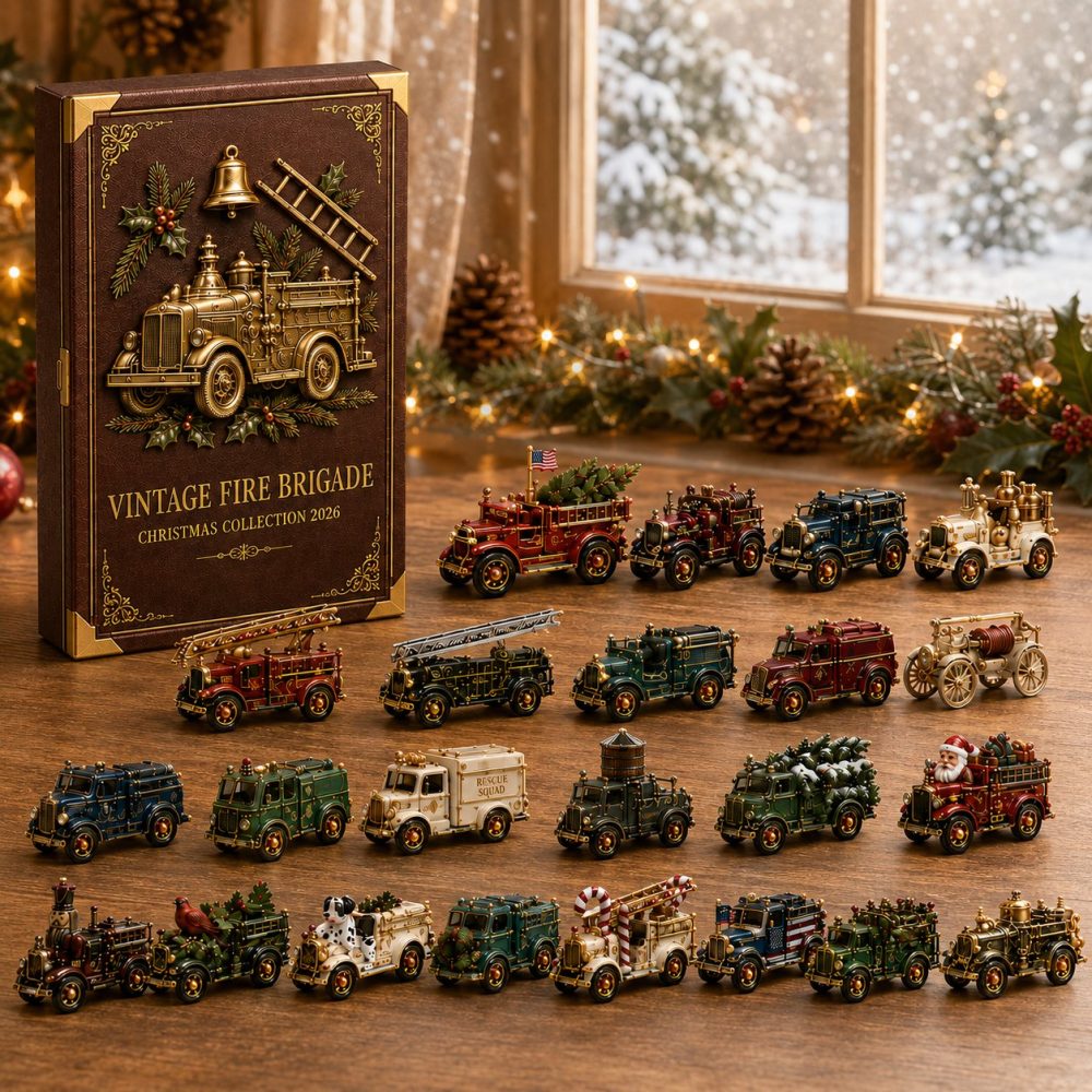 Vintage Fire Truck 24-Day Advent Calendar 2026 — Retro Firefighter Acrylic Charms, Kids & Collector Holiday Set