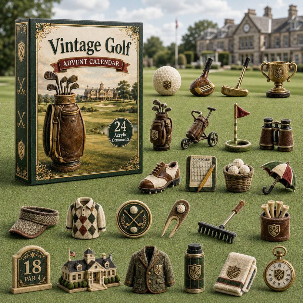 Vintage Golf Holiday Countdown 2026 — 24-Day Acrylic Charm Advent Set For Golfers, Caddies & Fans