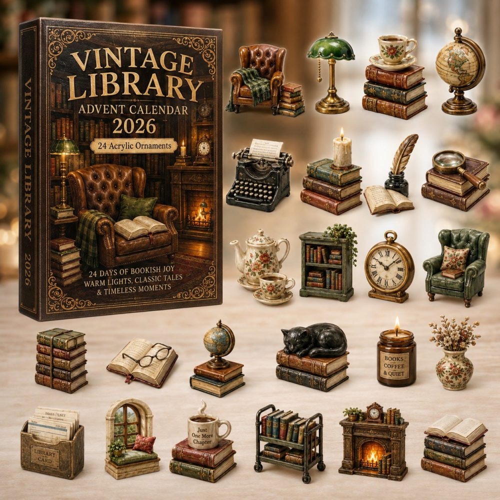 Vintage Library Holiday Countdown — 24-Day Classic Book-Themed Acrylic Charms, Collector’S Literary Gift Set 2026