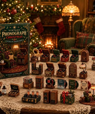 Vintage Phonograph 24-Day Christmas Countdown Calendar 2026 — Retro Music Acrylic Charms, Nostalgic Holiday Gift