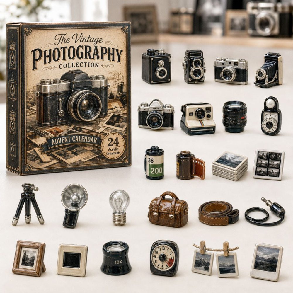 Vintage Photography Holiday Countdown 2026 — 24 Retro Acrylic Charm Advent Set For Photographers & Collectors