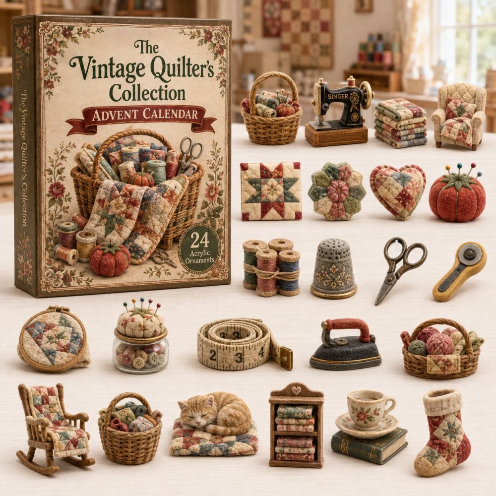 Vintage Quilting Holiday Countdown 2026 — 24-Day Collectible Acrylic Charm Set For Quilters & Sewists