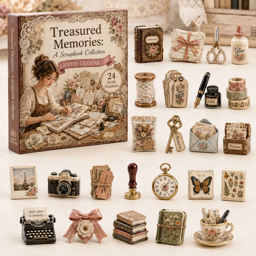 Vintage Scrapbook Holiday Countdown 2026 — 24-Day Acrylic Charm Advent Set For Papercrafters & Memory Keepers