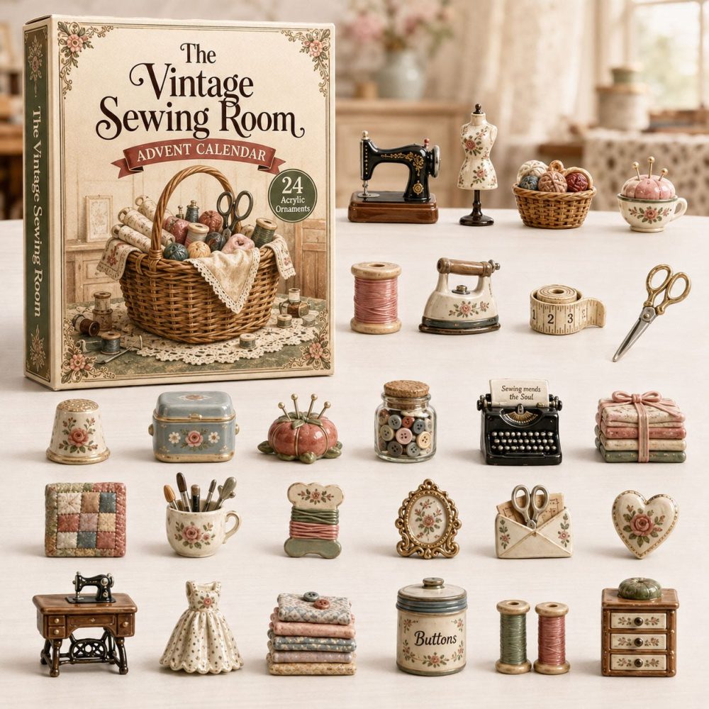 Vintage Sewing Holiday Countdown 2026 — 24-Day Collectible Acrylic Charm Set For Sewing Fans & Makers