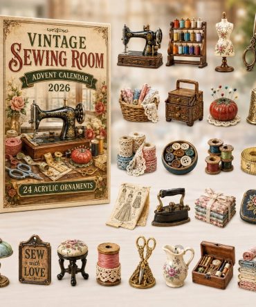 Vintage Sewing Room 2026 Countdown Calendar — 24 Retro Sewing Acrylic Charms, Needlework Décor & Gift For Crafters