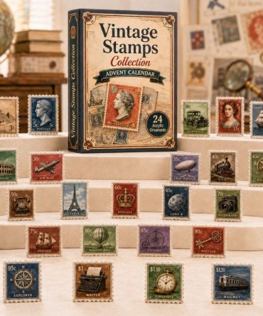 Vintage Stamps Collector Countdown 2026 — 24-Day Advent With Acrylic Retro Stamp Charms, Timeless Gift For Philatelists