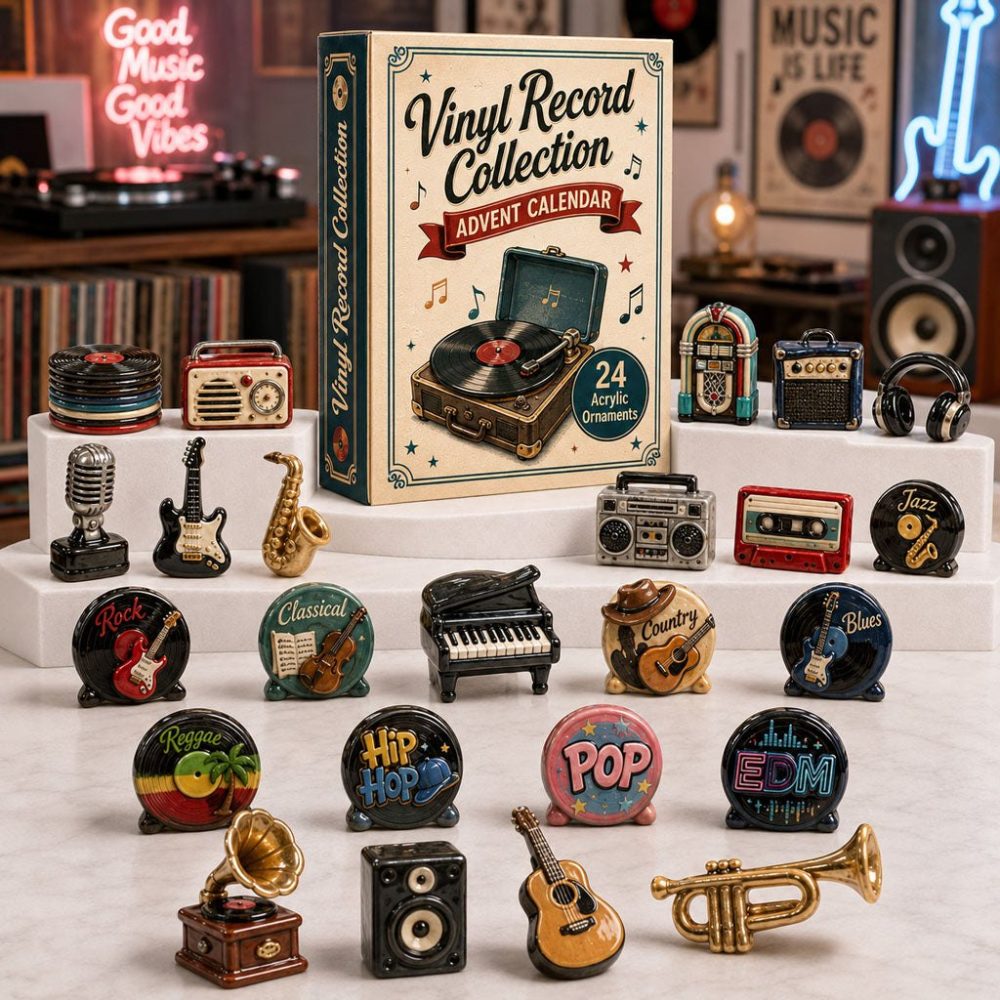 Vinyl Record Collection 2026 — 24-Day Retro Music Advent Calendar With Collectible Acrylic Record Charms, Gift For Vinyl Lovers