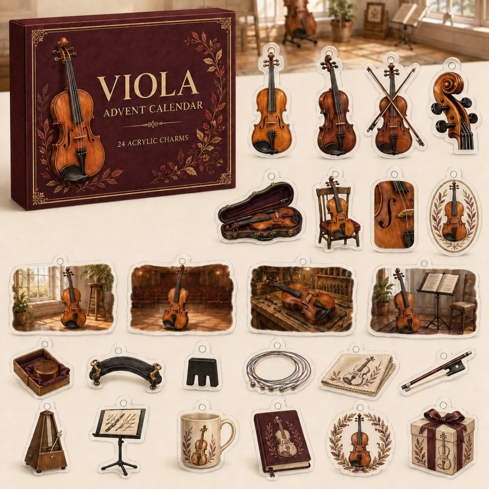 Viola Player Holiday Countdown Set — 24 Acrylic Viola & String Instrument Charms, Advent Gift For Musicians, Teachers, And Students