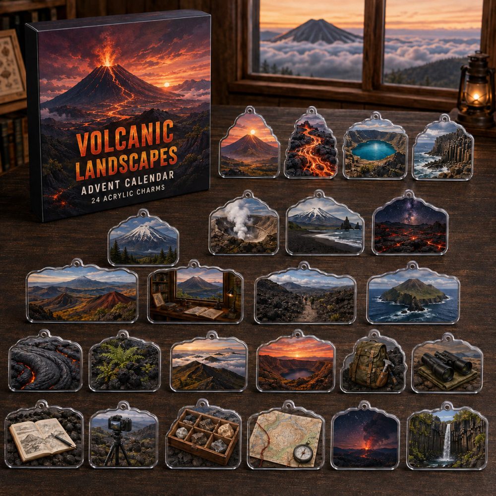 24-Day Volcanic Landscape Charm Countdown — Acrylic Volcano & Geology Charms Advent Set, Unique Gift For Explorers & Collectors