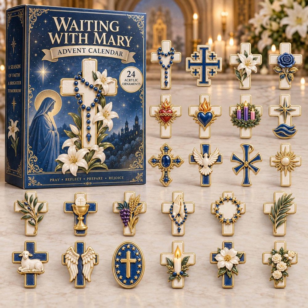 Waiting With Mary 2026 Advent Calendar — 24-Day Nativity Countdown With 24 Acrylic Charms, Faith-Focused Holiday Gift & Keepsake